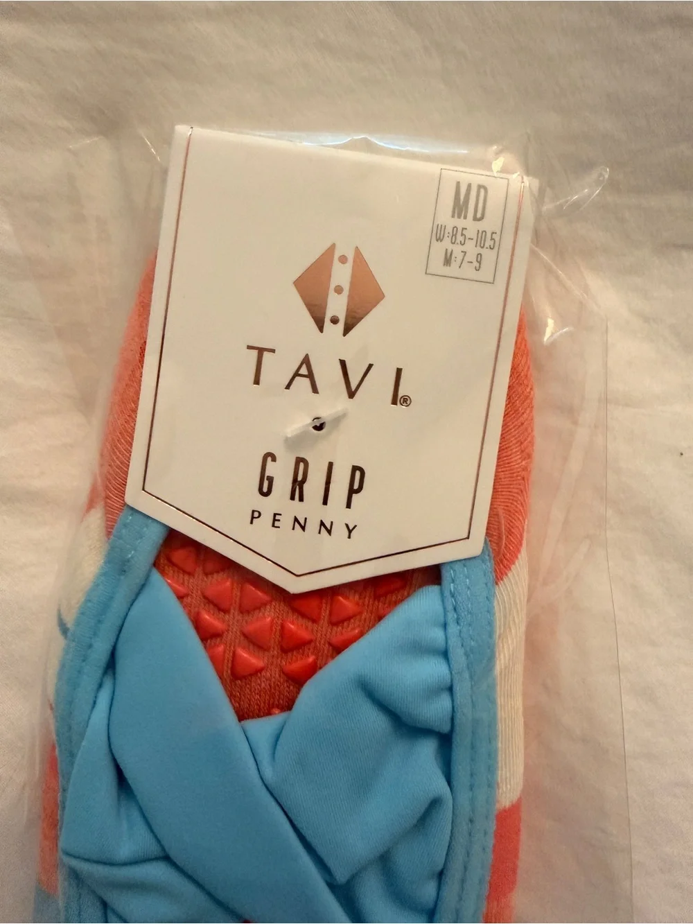 toesox Coral Floral Low-Rise Toe Socks with Blue-Trim No-Show Grip Pair